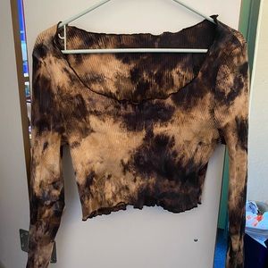 Brown and Black TieDyed Cropped Shirt